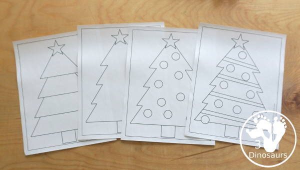 Free Christmas Tree Fine Motor Mat Printable - with Christmas Tree tracing, Christmas Tree mat, Christmas Tree dot marker, Christmas Tree q-tip - with different options for the Christmas Tree - 3Dinosaurs.com