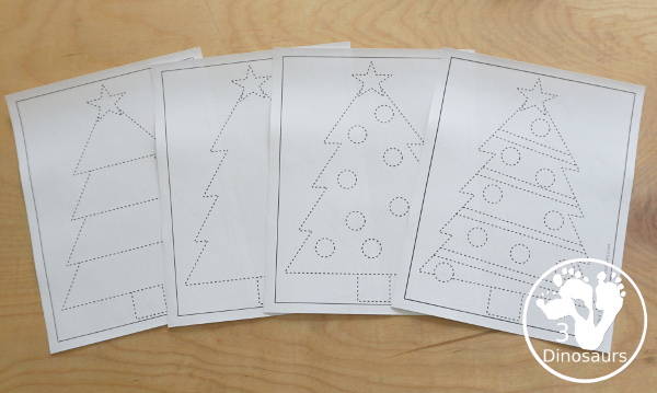 Free Christmas Tree Fine Motor Mat Printable - with Christmas Tree tracing, Christmas Tree mat, Christmas Tree dot marker, Christmas Tree q-tip - with different options for the Christmas Tree - 3Dinosaurs.com