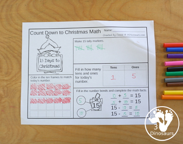 Free Countdown to Christmas with Numbers & Math - 24 pages each for two different levels with math or numbers to have a fun way to countdown to Christmas - 3Dinosaurs.com
