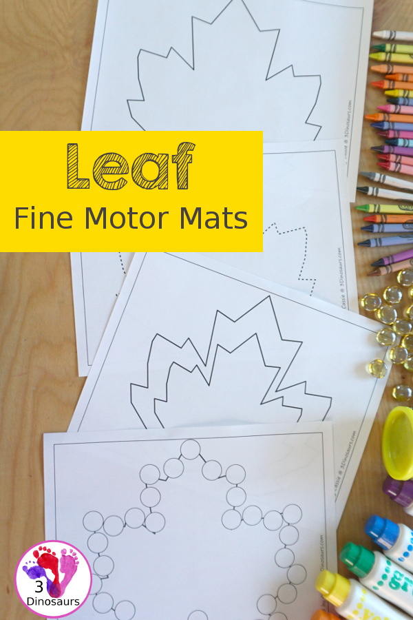 Free Leaf Fine Motor Mat Printable - with leaf tracing, leaf mat, leaf playdough mat, leaf dot marker - with different options for the leaf - 3Dinosaurs.com