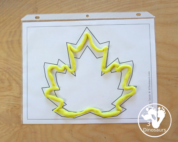 Free Leaf Fine Motor Mat Printable - with leaf tracing, leaf mat, leaf playdough mat, leaf dot marker - with different options for the leaf - 3Dinosaurs.com
