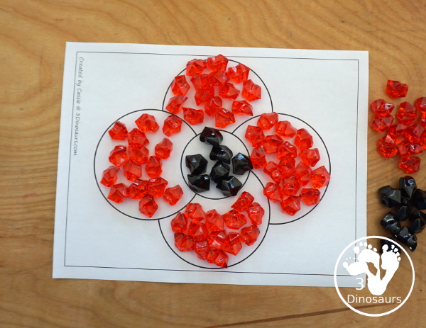 Free Leaf Fine Motor Mat Printable - with poppy tracing, poppy mat, poppy dot marker - with different options for the poppy - 3Dinosaurs.com