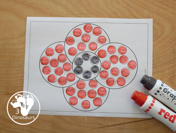 Free Leaf Fine Motor Mat Printable - with poppy tracing, poppy mat, poppy dot marker - with different options for the poppy - 3Dinosaurs.com