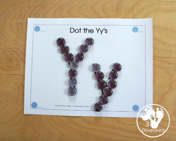 Free Romping & Roaring Y Pack Letter Pack: Y is for yarn - a letter Y pack that has prewriting, finding letters, tracing letters, coloring pages, shapes, puzzles and more - 3Dinosaurs.com