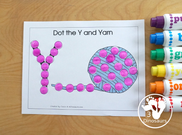 Free Romping & Roaring Y Pack Letter Pack: Y is for yarn - a letter Y pack that has prewriting, finding letters, tracing letters, coloring pages, shapes, puzzles and more - 3Dinosaurs.com