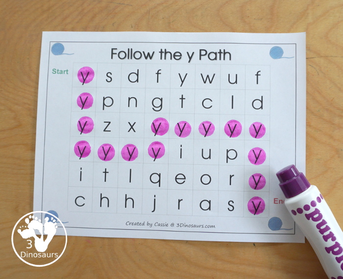 Free Romping & Roaring Y Pack Letter Pack: Y is for yarn - a letter Y pack that has prewriting, finding letters, tracing letters, coloring pages, shapes, puzzles and more - 3Dinosaurs.com