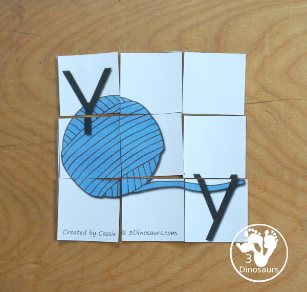 Free Romping & Roaring Y Pack Letter Pack: Y is for yarn - a letter Y pack that has prewriting, finding letters, tracing letters, coloring pages, shapes, puzzles and more - 3Dinosaurs.com