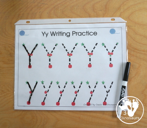 Free Romping & Roaring Y Pack Letter Pack: Y is for yarn - a letter Y pack that has prewriting, finding letters, tracing letters, coloring pages, shapes, puzzles and more - 3Dinosaurs.com