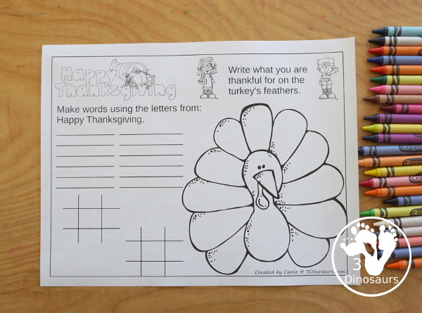 Free Thanksgiving Place Mats Printable - with three different placemats to use for Thanksgiving day. You have two that have mixed activities for older kids and a coloring page for younger kids. - 3Dinosaurs.com