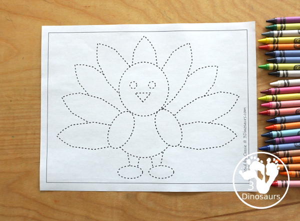 Free Turkey Fine Motor Mat Printable - with turkey tracing, turkey mat, turkey dot marker - with different options for the turkey - 3Dinosaurs.com