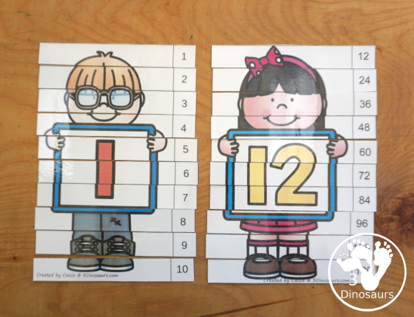 12 Free Kids Skip Counting Puzzles With Puzzles from Numbers 1 to 12 - A skip counting puzzle for each number with skip counting 10 times on each puzzle - 3Dinosaurs.com