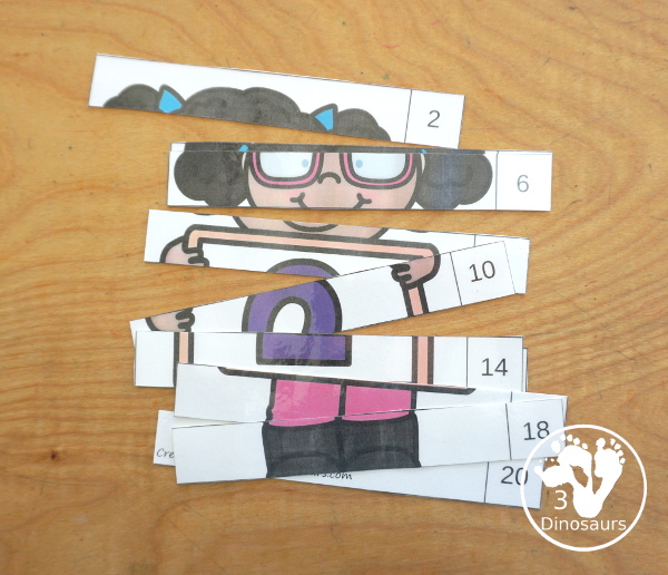 12 Free Kids Skip Counting Puzzles With Puzzles from Numbers 1 to 12 - A skip counting puzzle for each number with skip counting 10 times on each puzzle - 3Dinosaurs.com