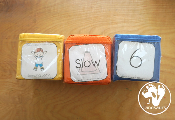 Free Gross Motor Movement Dice Printable - It has 6 gross motor movements to do with kids. And these can be loads of fun with a speed dice. - 3Dinosaurs.com