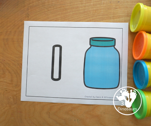 Free Number Playdough Mats with Counting  Printable: Numbers 1 to 20. You have a playdough number and a jar for counting up to that number - 3Dinosaurs.com