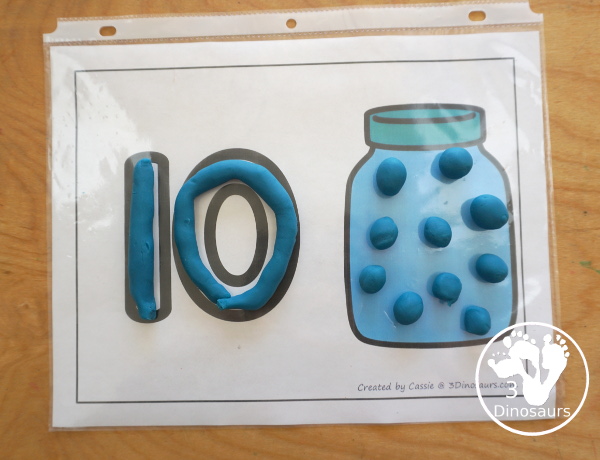 Free Number Playdough Mats with Counting  Printable: Numbers 1 to 20. You have a playdough number and a jar for counting up to that number - 3Dinosaurs.com
