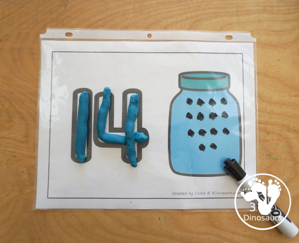 Free Number Playdough Mats with Counting  Printable: Numbers 1 to 20. You have a playdough number and a jar for counting up to that number - 3Dinosaurs.com