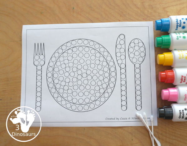 Free Placemat Fine Motor Mat Printables - with three fine motor mats: placemat template printable, placemat tracing and placemat cotton swab printables- 3Dinosaurs.com