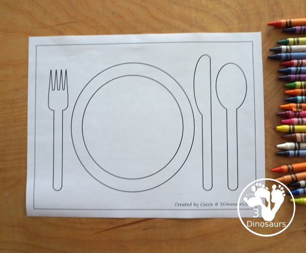 Free Placemat Fine Motor Mat Printables - with three fine motor mats: placemat template printable, placemat tracing and placemat cotton swab printables- 3Dinosaurs.com