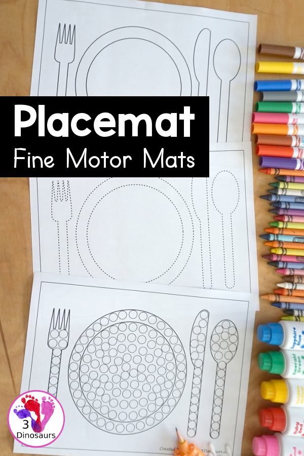 Free Placemat Fine Motor Mat Printables - with three fine motor mats: placemat template printable, placemat tracing and placemat cotton swab printables- 3Dinosaurs.com