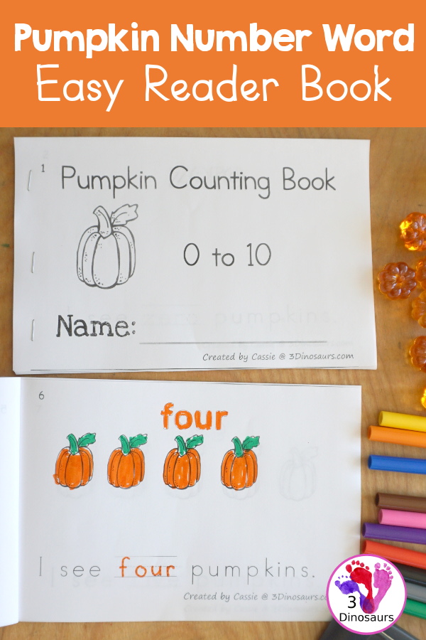 Free Pumpkin Number Word Counting Book Printable - with numbers from - to 10 for tracing, coloring and counting pumpkins- 3Dinosaurs.com