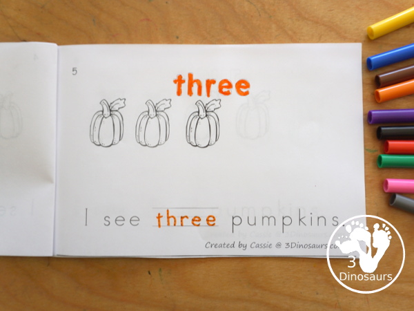 Free Pumpkin Number Word Counting Book Printable - with numbers from - to 10 for tracing, coloring and counting pumpkins- 3Dinosaurs.com
