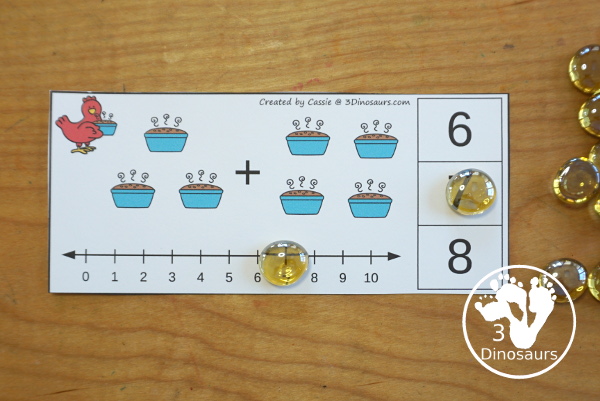 Free Little Red Hen Addition Clip Card Printables: Addition 1 to 10 - with addition with loaves of bread and clip the answers on the side with a number line below to help with the addition. - 3Dinosaurs.com