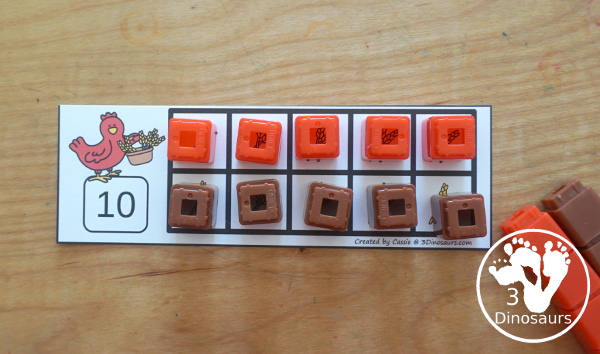 Free Wheat Ten Frame Printables for The Little Red Hen has numbers 1 to 10. You have two sets of ten frames cards. You have one with the ten frame filled out and one with the ten frame blank. It has a gathering wheat theme - 3Dinosaurs.com