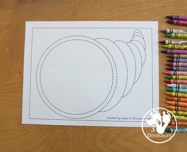 Free Cornucopia Fine Motor Mat Printables - you have five pages of printables with cornucopia templates, a cornucopia tracing page, a cornucopia dot marker page, and a cornucopia q-tip page. A fun Thanksgiving fine motor mat for kids. - 3Dinosaurs.com