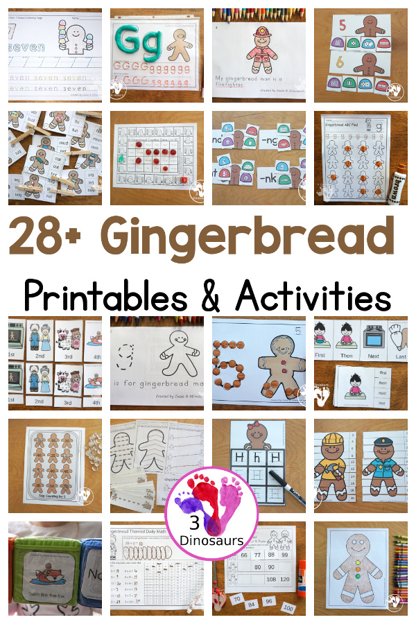 28+ Gingerbread & Gingerbread Man Activities & Printables - ABCs, numbers, math printables and more on 3Dinosaurs.com