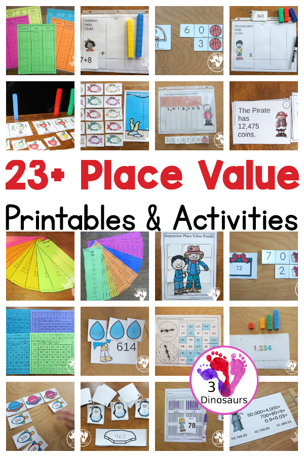 23+ Place Value Printables - fun printables and activities that you can do for place value with place value cards, place value mats and more place value printables - 3Dinosaurs.com