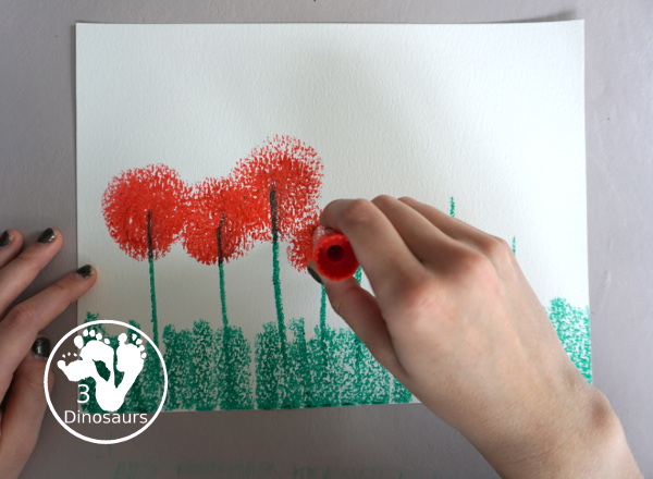 Paint Stick Poppy Painting For Veteran's Day - a simple painting using only paint sticks to make a field of poppies. A simple painting activity that kids will have loads of fun making for Veteran's Day or Memorial Day. - 3Dinosaurs.com