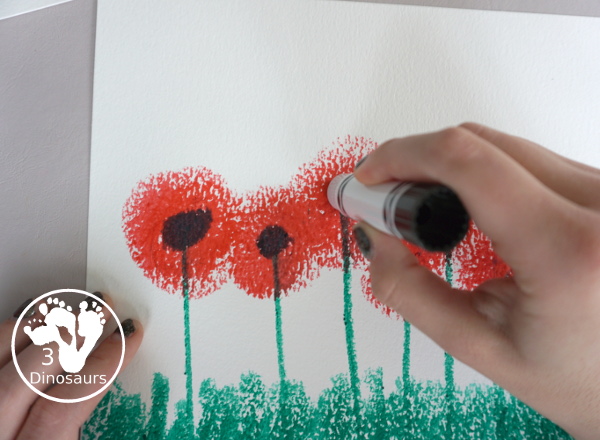 Paint Stick Poppy Painting For Veteran's Day - a simple painting using only paint sticks to make a field of poppies. A simple painting activity that kids will have loads of fun making for Veteran's Day or Memorial Day. - 3Dinosaurs.com