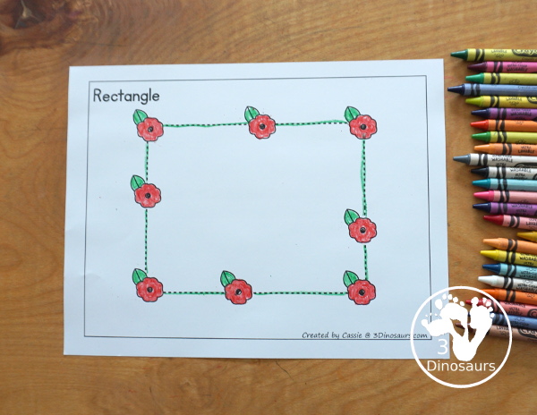 Free Poppy Shape Tracing Printable - has 12 shapes for kids to trace and color the poppies on the shapes. A great Veteran's Day shape printable for kids working on fine motor skills and shapes. - 3Dinosaurs.com