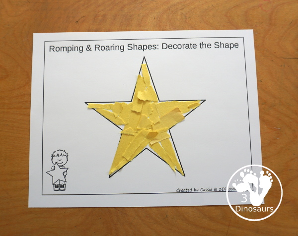 Free Romping & Roaring Star Pack - a free 10 page shape pack for kids to use to learn their shape with tracing, coloring, dot markers and more. - 3Dinosaurs.com
