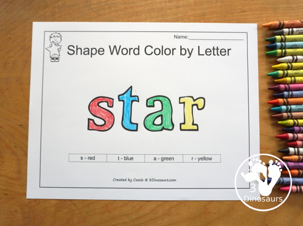 Free Romping & Roaring Star Pack - a free 10 page shape pack for kids to use to learn their shape with tracing, coloring, dot markers and more. - 3Dinosaurs.com