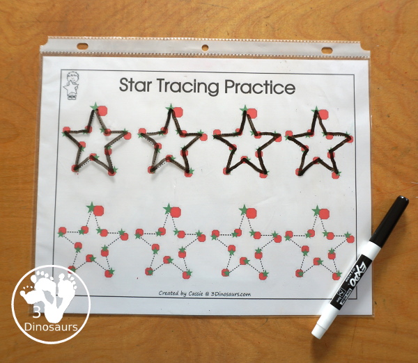 Free Romping & Roaring Star Pack - a free 10 page shape pack for kids to use to learn their shape with tracing, coloring, dot markers and more. - 3Dinosaurs.com