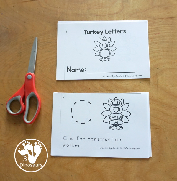 Free Turkey ABC Easy Reader Book Printable - a fun 14 page turkey easy reader book for kids with tracing letters and simple sentences for kids in prek and kindergarten who are working on letters. - 3Dinosaurs.com