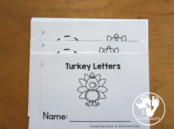 Free Turkey ABC Easy Reader Book Printable - a fun 14 page turkey easy reader book for kids with tracing letters and simple sentences for kids in prek and kindergarten who are working on letters. - 3Dinosaurs.com