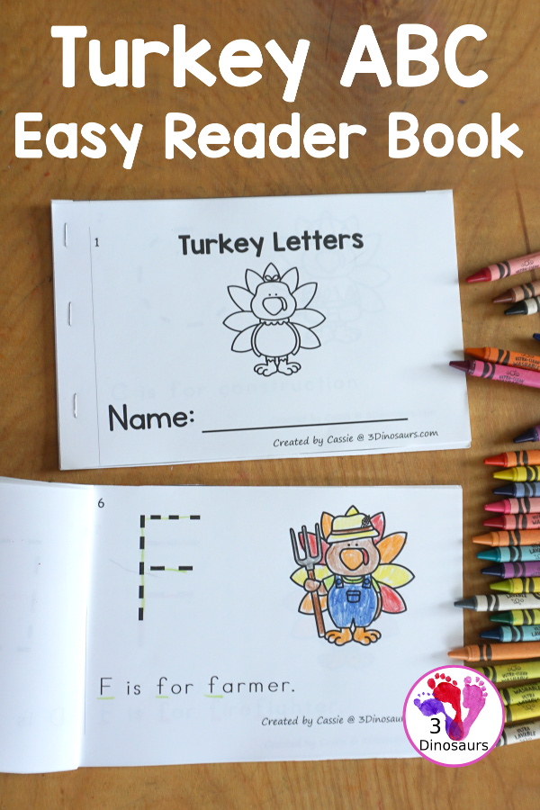 Free Turkey ABC Easy Reader Book Printable - a fun 14 page turkey easy reader book for kids with tracing letters and simple sentences for kids in prek and kindergarten who are working on letters. - 3Dinosaurs.com