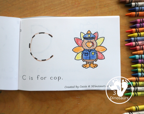 Free Turkey ABC Easy Reader Book Printable - a fun 14 page turkey easy reader book for kids with tracing letters and simple sentences for kids in prek and kindergarten who are working on letters. - 3Dinosaurs.com