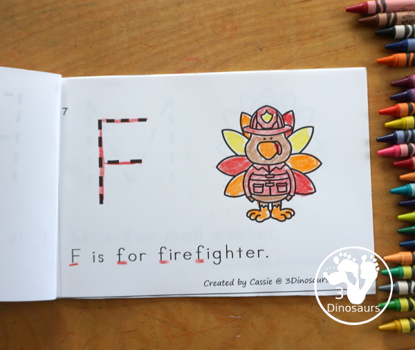 Free Turkey ABC Easy Reader Book Printable - a fun 14 page turkey easy reader book for kids with tracing letters and simple sentences for kids in prek and kindergarten who are working on letters. - 3Dinosaurs.com