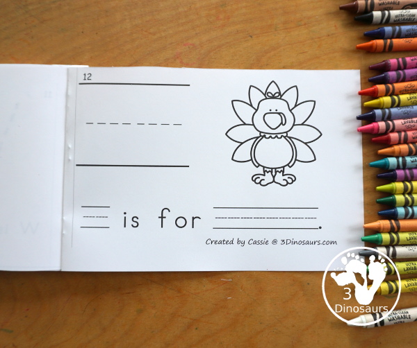 Free Turkey ABC Easy Reader Book Printable - a fun 14 page turkey easy reader book for kids with tracing letters and simple sentences for kids in prek and kindergarten who are working on letters. - 3Dinosaurs.com