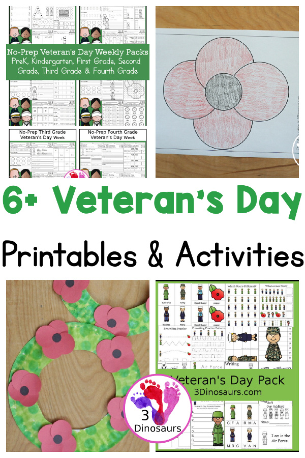 6+ Veteran's Day Printables & Activities with printable packs, fine motor activities and crafts to do for the day. - 3Dinosaurs.com