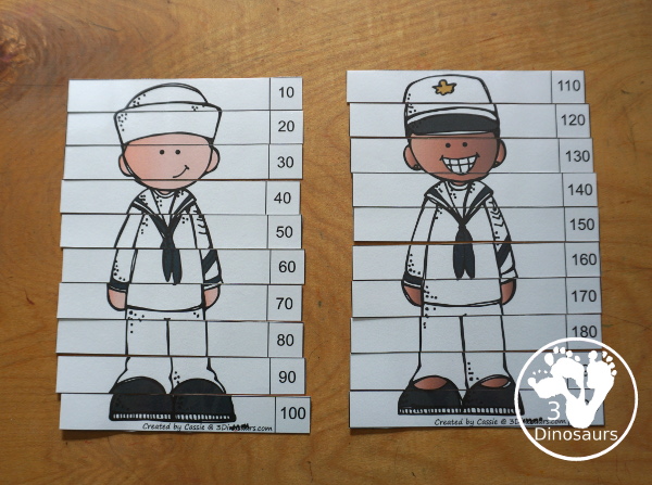 Free Veteran's Day Skip Counting Puzzles: Skip Count by 2, 5, 10 & 11 - fun skip counting puzzles with military people in the puzzles and an easy way to work on skip counting. - 3Dinosaurs.com
