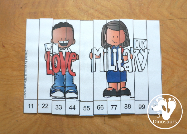 Free Veteran's Day Skip Counting Puzzles: Skip Count by 2, 5, 10 & 11 - fun skip counting puzzles with military people in the puzzles and an easy way to work on skip counting. - 3Dinosaurs.com