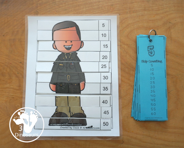 Free Veteran's Day Skip Counting Puzzles: Skip Count by 2, 5, 10 & 11 - fun skip counting puzzles with military people in the puzzles and an easy way to work on skip counting. - 3Dinosaurs.com