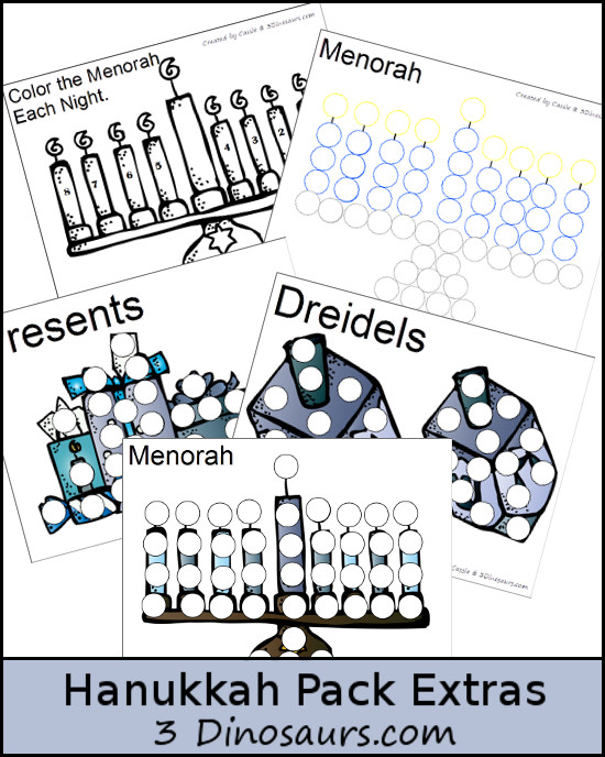 Free Hanukkah Color by Night & Dot Marker Printables. You have a menorah for Hanukkah and then you can dot marker pages for Hanukkah to make fine motor fun for Hanukkah. - 3Dinosaurs.com