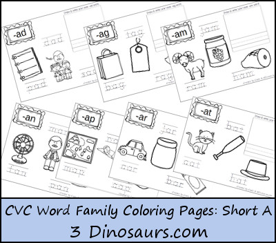 CVC Word Family Coloring Pages: Short A Vowel - 3Dinosaurs.com