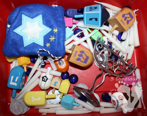 Hanukkah Dreidle & Candle Sensory Bin - 3Dinosaurs.com