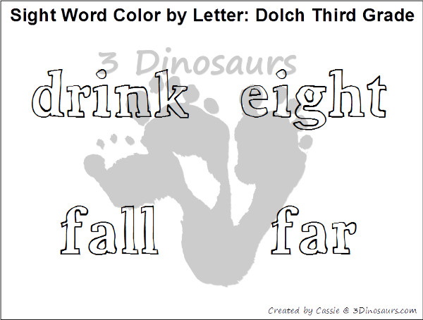 Free Sight Word Color by Letter Third Grade Printable - 3Dinosaurs.com